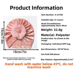 Bonnet bébé en velours rose avec grande fleur en maille pour enfants de 0 à 3 ans