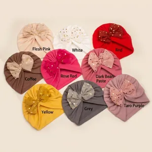 Bonnets turban bébé chauds avec nœuds à pois dorés déclinés en plusieurs coloris