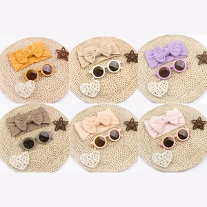 Ensemble bandeau à nœud pour bébé et lunettes de soleil rondes en six couleurs