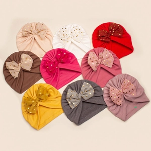 Bonnets bébé avec nœuds en 9 couleurs, pois dorés et maille chaude douce