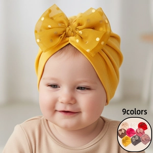 Bonnet Turban Bébé Avec Nœud à Pois Dorés Bonnet d'Hiver Chaud et Doux pour Nourrissons Tout-Petits Filles Enfants Accessoires de Tête