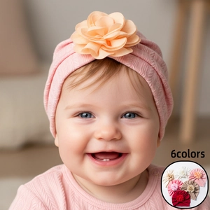 Bonnet Turban pour Bébé en Tricot Souple Avec Grande Décoration de Fleur 3D Accessoires de Coiffure Quotidiens pour Nourrissons