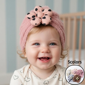 Cappello a Turbante per Neonato in Peluche Calda Cuffia Invernale per Neonati Morbido Pile con Fiore Decorato Berretto