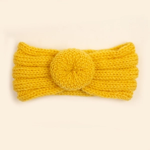 Baby Winter Stirnband in Senfgelb mit Donut-Knoten aus warmem Strickstoff