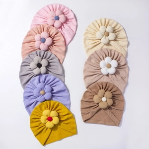 Set da 8 turbanti per neonati in colori assortiti con tessuto a coste e fiori decorativi
