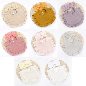 Morandi colors baby bib and bow headband set made of soft cotton crepe fabric for infants