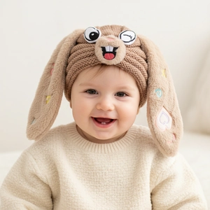 Baby Winter Knitted Rabbit Hat Cute Long Ear Cartoon Animal Style Infant Toddler Warm Windproof Beanie Hat For Boys Girls