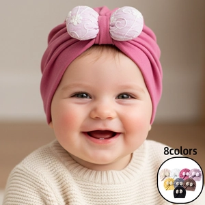 Infant Baby Turban Hat With Large Embroidered Bow Floral Soft Elastic Toddler Beanie Cap For Winter Autumn Girls Boys