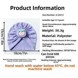 Infant purple waffle turban hat with strawberry patch, detailed specs for ages 0-3 years