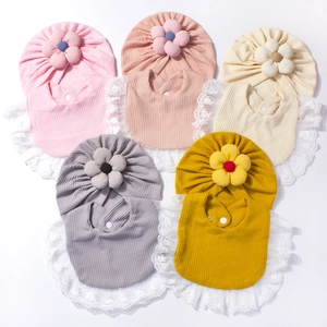 Cappello E Bavaglino per Neonati Turbante Con Fiore Grande Bavaglino in Pizzo Bianco Maglia a Costine Morbido Berretto