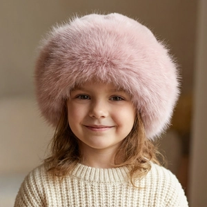 Kids Winter Faux Fur Bucket Hat Warm Windproof Plush Mongolian Hat For Girls Boys Outdoor Thermal Faux Mink Fur Ear Cap