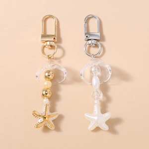 Porte-clés Étoile de Mer Méduse Perlé Imitation Künstliche Perle Résine Charme de Sac Pendentif Bijoux Femme Accessoire Cadeau