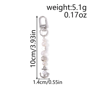 Détails des dimensions et du poids du porte-clés perles avec pendentif ancre argenté