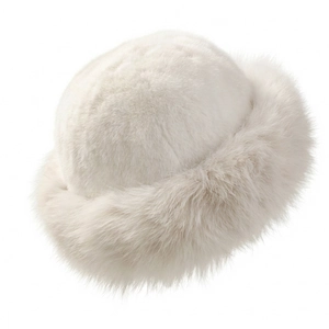Detailed close-up showing the soft white faux fur texture of the winter mongolian hat