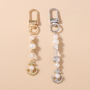 Porte-clés Ancre Nautique Imitation Künstliche Perle Pendentif de Sac Perlé Or Argent Alliage de Zinc Style Maritime Accessoires Bijoux Femme