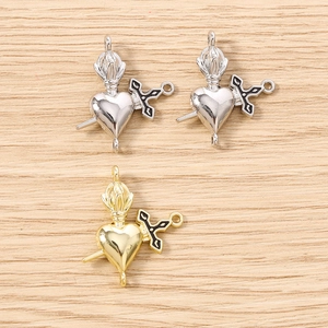 Pendentifs cœur avec croix et flamme en or et argent pour création de bijoux DIY