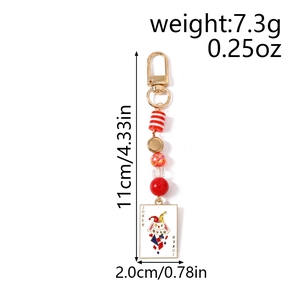 Detail view of beaded keychain with Joker rabbit pendant and measurement labels