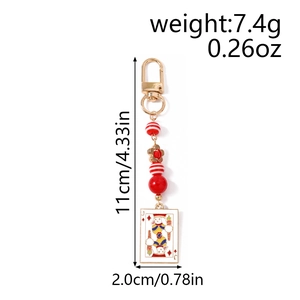 Macro view of geometric poker jack keychain with dimensions 11cm by 2.0cm and beads