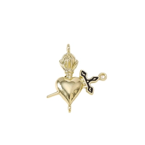 Pendentif cœur et épée dorés avec émail noir pour la création de bijoux DIY