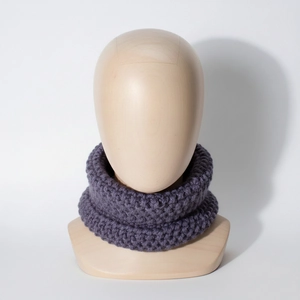 Deep purple knitted baby infinity scarf in thick warm wool for autumn and winter seasons