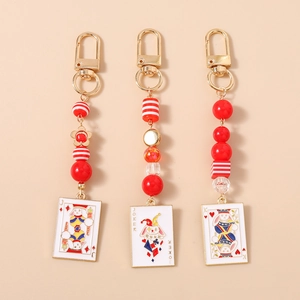 Creative Cartoon Rabbit Poker Cards Enamel Keychain Zinc Alloy Beaded J K Joker Pendant Accessory For Bag Decor Women Gift