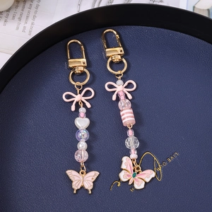Portachiavi con Ciondolo a Forma di Farfalla e Fiocco in Perline di Acrilico alla Moda Dolce Rosa Oro Lega Ciondolo per Borsa Regalo Donna Ragazza