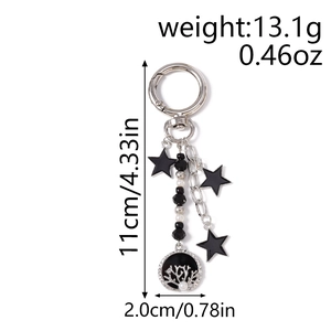 Détails du porte-clés de mode montrant les dimensions et le pendentif arbre de vie