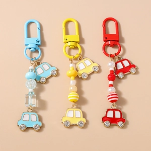 Legierung Karikatur Auto Schlüsselanhänger Mit Künstliche Perle Strass Emaille Perlen Taschenanhänger Für Unisex Auto Schlüsselring Zubehör