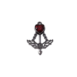 Gothic red heart arrow pendant with wings and chain in dark metal finish