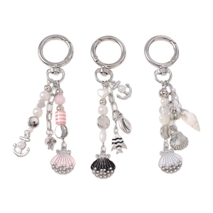 Fashion ocean pearl keychain with anchor and seashell charms for bags and keys