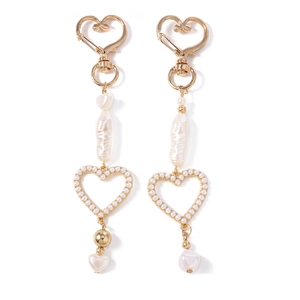 Chic heart-shaped pearl bag charms with gold lobster clasp and baroque style beads