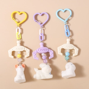 Creative Claw Machine Plush Dog Keychain Fashion Bag Pendant With Heart Clip And Artificial Pearl Beads For Women Kids