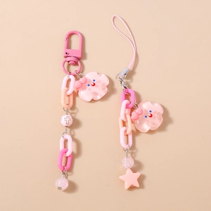 Mignon Rose Résine Nuage Étoile Porte-Clés Charme Téléphone Set Avec Chaîne Plastique Nœud Papillon Croix Charme Femmes Sacs