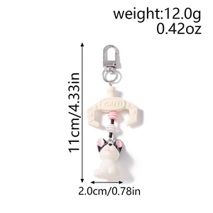 Detailed view of French Bulldog keychain pendant with YOUYI branding and dimensions
