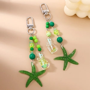 Lot de porte-clés à perles avec étoile de mer verte et tasse de thé au lait et fermoir
