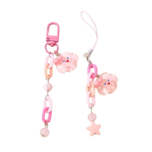 Bijou de téléphone chaîne rose avec étoile et nuage rose, mousqueton et cordon