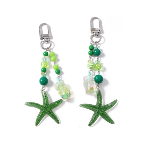 Set de porte-clés étoile de mer verte avec perles rayées et pendentif ours mignon