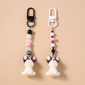 Simpatico Portachiavi con Perline Bulldog Francese Pendente per Borsa Cane in Resina alla Moda Portachiavi in Metallo Regalo