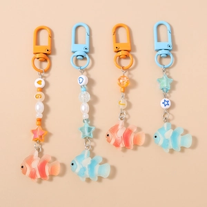 Cartoon Clownfish Beaded Keychain With Star Heart Letter Beads Resin Animal Bag Charm For Women Kids Summer Fashion Jewelry