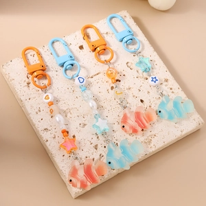 Fashionable clownfish beaded keychain set with colorful star heart beads and metal carabiner