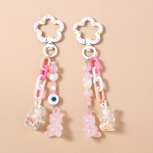 Cute Resin Gummy Bear Keychain With Flower Clip Bead Evil Eye Heart Star Plastic Chain Bag Charm For Women Girls Gift
