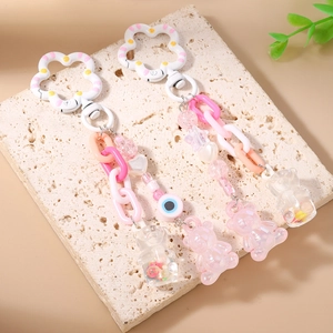 Fashionable colorful chain keychain with evil eye beads and resin bear bag charm pendant