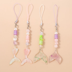 Ciondolo per Cellulare a Forma di Coda di Sirena con Perline in Lega e Perle Artificiali con Brillantini per Donna Moda