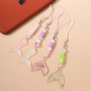 Ciondoli per telefono con perline e coda di sirena in resina rosa, viola e verde