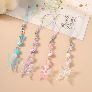 Fashionable beaded butterfly phone charms in assorted pastel colors for women
