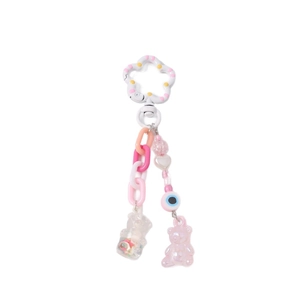 Fashionable beaded bear keychain with evil eye charm and colorful plastic links for bags