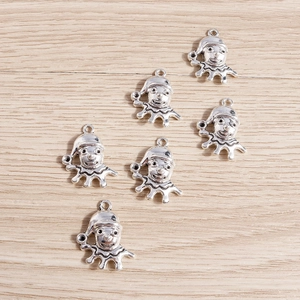 Set of 6 vintage silver clown pendants for DIY jewelry making and keychain charms