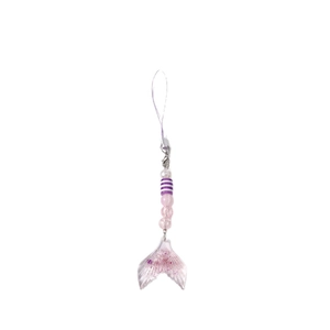 Ciondolo per telefono a coda di sirena con perline viola a strisce e glitter rosa decorativo