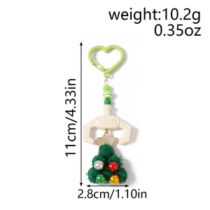 Detail view of Christmas tree beaded keychain showing exact dimensions and weight details