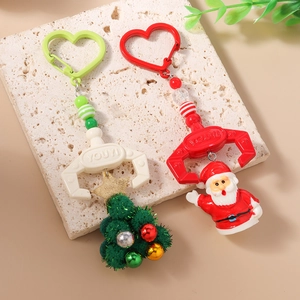 Christmas beaded keychain set with Santa Claus, Xmas tree pendants and heart carabiners
